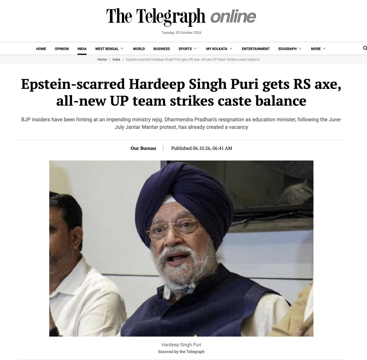 TheDeshBhakt's tweet photo. 🚨 Harpeep Puri has taken great pains to explain that he only met Epstein for official work and as part of a delegation. However e-mails & now images from the US Department of Justice - suggest otherwise.
🚨 Puri avers that he was not aware of Epstein's character when he first interacted with him - though the man had already served 13 months time after pleading guilty to solicitation of prostitution and solicitation of prostitution with a minor
🚨 While we do not know the exact details / minutes of the meeting between Puri & Epstein... its odd that as the Vice President of the International Peace Institute...he didn't know that Epstein used the UN affiliated non-profit to influence and control women.
🚨 Forget all the data - IMAGINE the kind of chaos in Indian politics / mainstream media - if the man with Epstein had been from any other party. (But in Puri's case - a splintered opposition might allowed him a quiet retirement that is being readied)