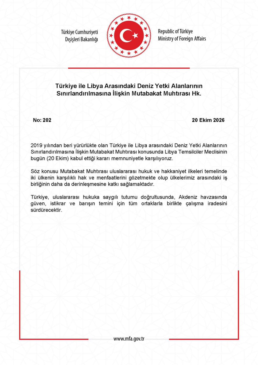 TC_Disisleri's tweet photo. Türkiye ile Libya Arasındaki Deniz Yetki Alanlarının Sınırlandırılmasına İlişkin Mutabakat Muhtırası Hk. https://t.co/AhyXeqH7eB https://t.co/R8Brb52dkl