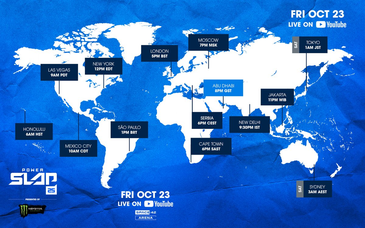 powerslap's tweet photo. Clear your schedule ⏰

#PowerSlap25 is this FRIDAY live from Abu Dhabi

[ 🎟️ TICKETS on sale NOW | Friday Oct 23 | 📍 @Space42Arena ]
#InAbuDhabi | @VisitAbuDhabi https://t.co/WlwAX2i7Yl