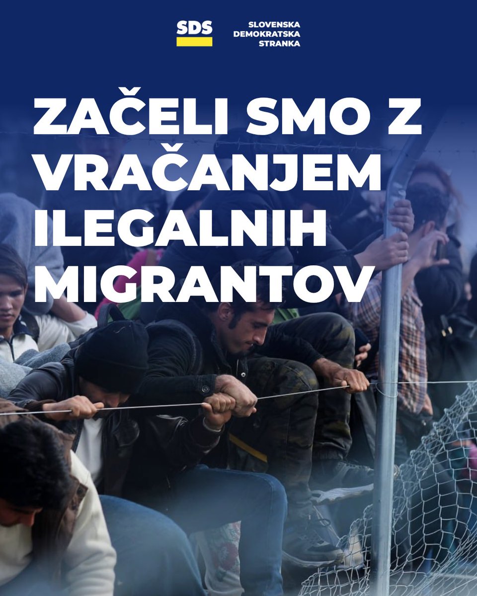 strankaSDS's tweet photo. Vlada je okrepila ukrepe za preprečevanje nezakonitih migracij in začela dosledno vračati migrante na Hrvaško.

Za varno Slovenijo. 🇸🇮 https://t.co/hqF0KUUecI