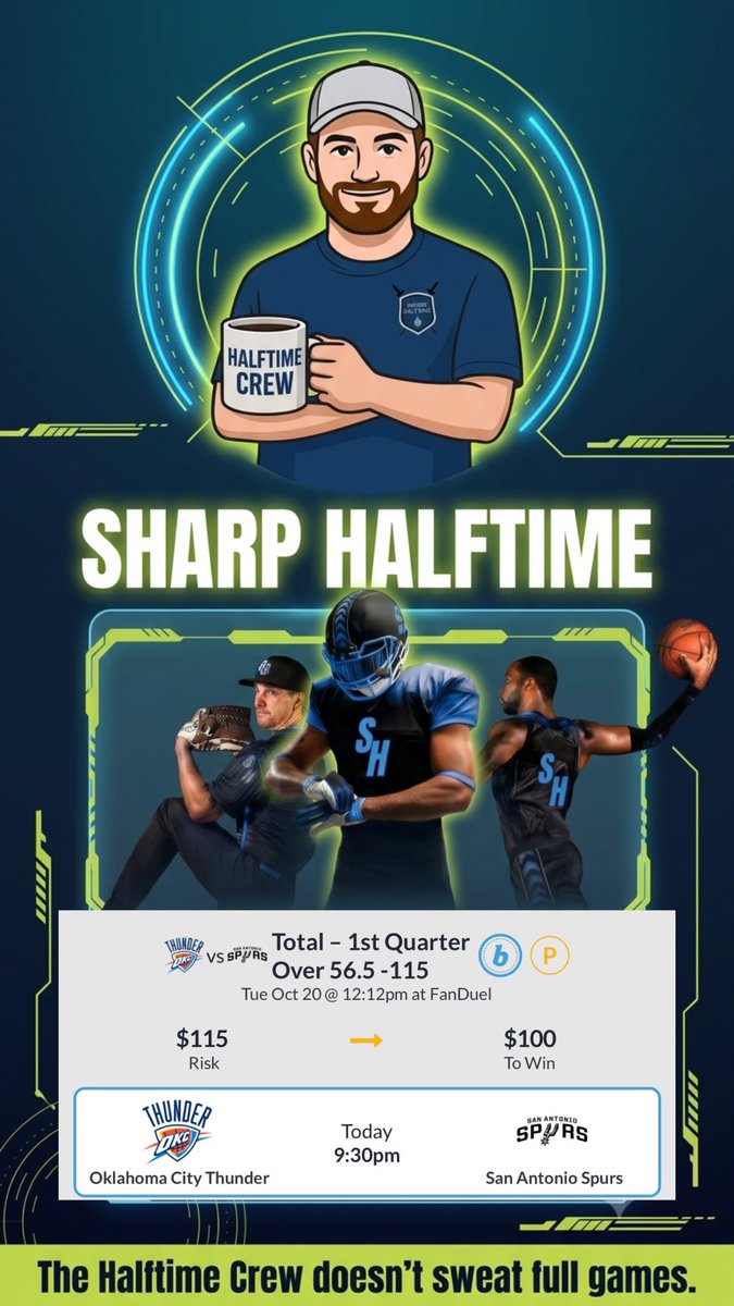 SharpHalftime's tweet photo. 🏀 NBA ⏱️ 

1Q Thunder/Spurs O56.5

HIT ❤️ IF TAILING https://t.co/oAjxL1B6yo