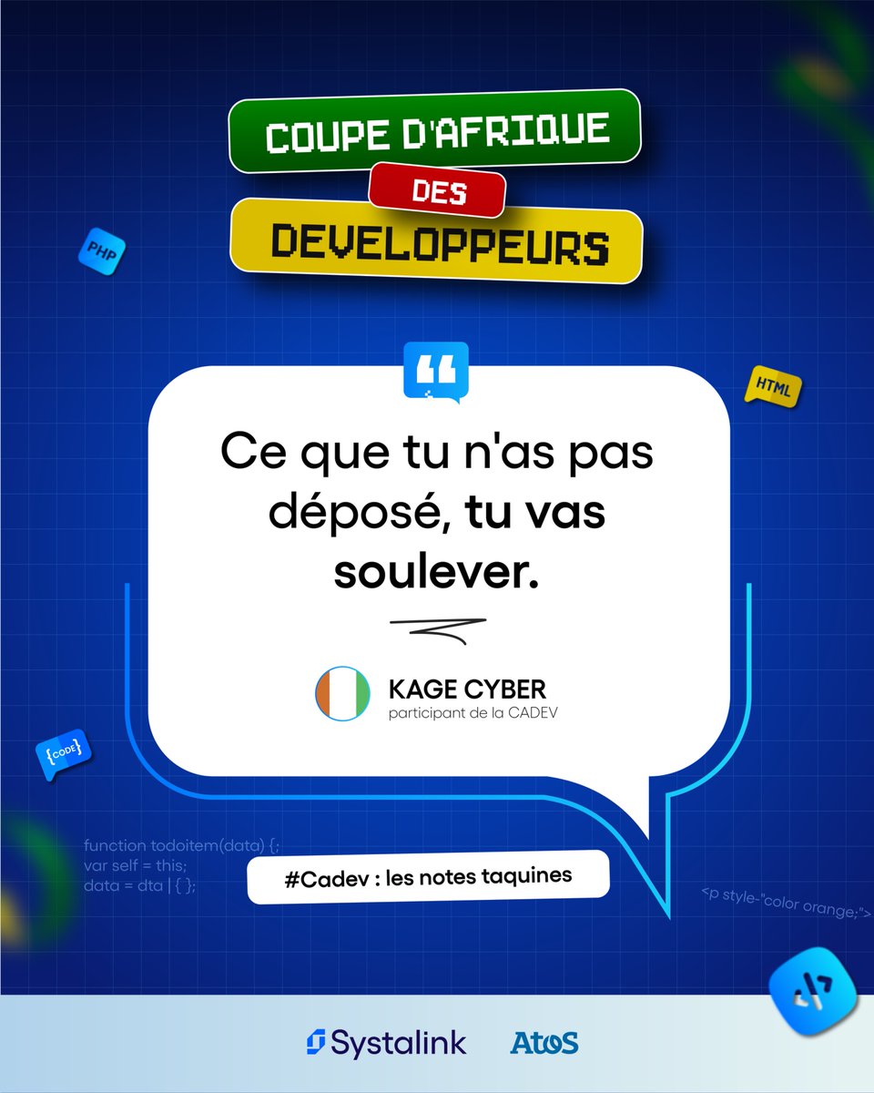 systalink's tweet photo. Clin d’œil à ceux qui repoussent encore à demain 👀
Fin le 15/11 à 17h GMT.
https://t.co/rRq0cvIaZs
#CADEV2026 #vibecoding #100DaysOfCode #AI #buildinpublic #Kebetu #CoteDivoire #CIV #Babi #Abidjan https://t.co/CrOlJnuAK9