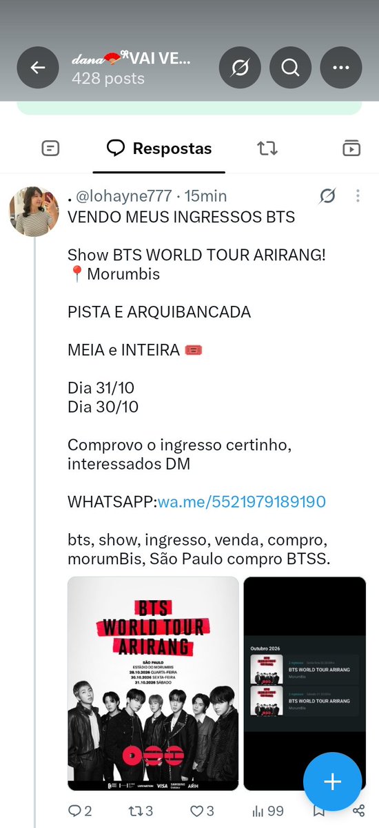 danavly's tweet photo. @thvajinnie Outra golpista é essa, minha amiga tentou comprar, transferiu a primeira parte. Ela disse que tinha enviado, passou mais de 1h e nada do ingresso cair na conta do quentro da menina. Agora essa safada tá dizendo que a minha amiga precisa pagar uma taxa de 50 reais para ela+ https://t.co/HRXy1Bdd93