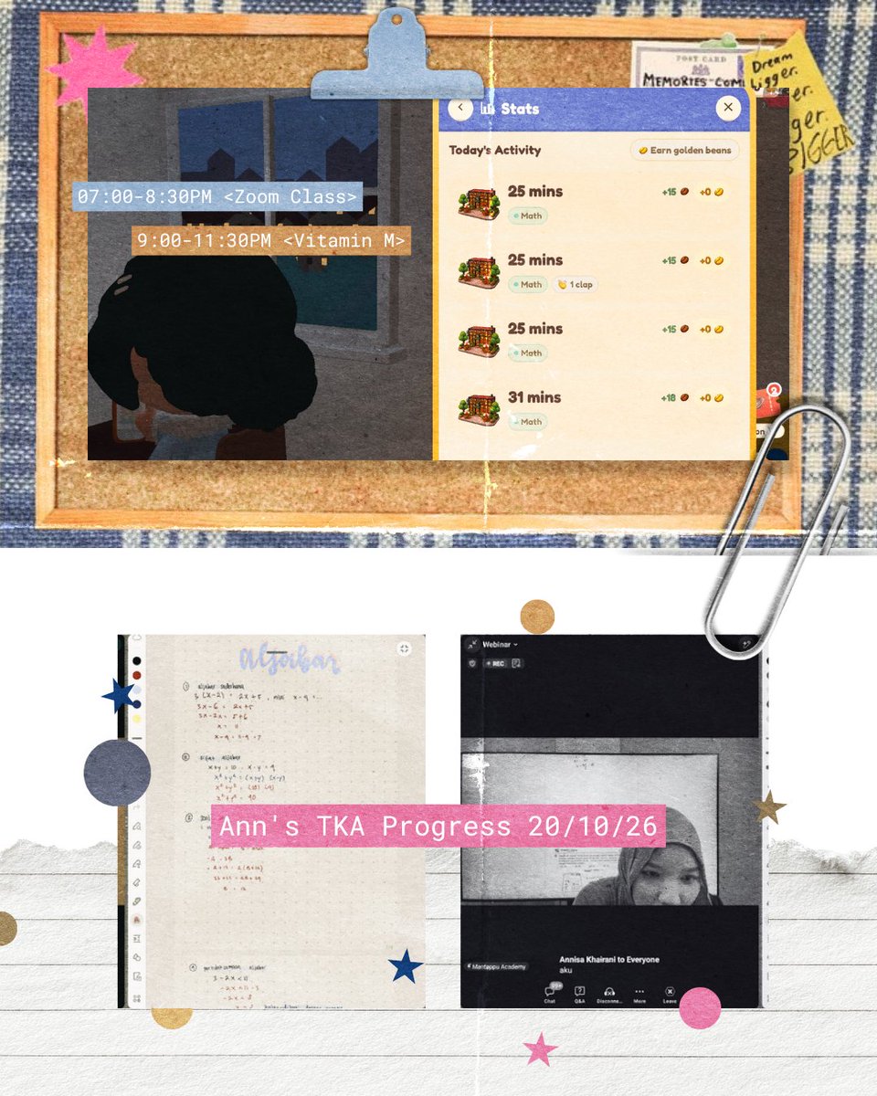 merelyzel's tweet photo. [20/10/26] ann's study tracker

took a 2-hour nap after school and woke up feeling fresh for studying he he :D 
day 2 ngebutTKA, so fun! 😆 lanjut ngerjain vitamin m ke-1, tapi cuma kuat 14 soal sisanya ngantuk huhu T-T

kalian udah ngapain aja hari inii, moots? https://t.co/1V9mbarLNU