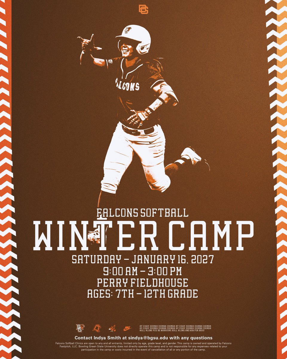 BGSUSoftball's tweet photo. Join us at Perry Fieldhouse on January 16 for our Winter Camp!❄️

Link to sign up is in our bio.

#AyZiggy https://t.co/3yOxwepPQK