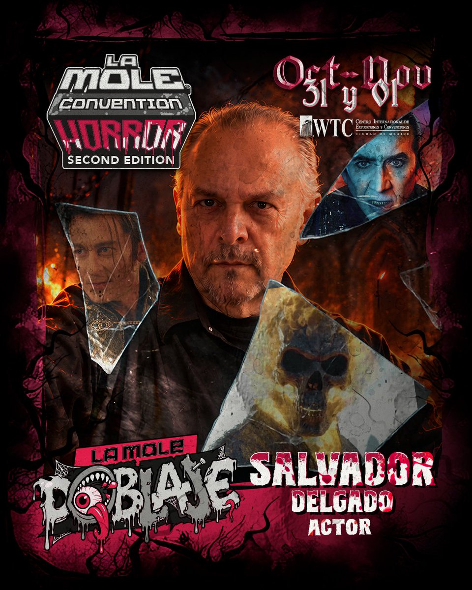 lamolemx's tweet photo. 🔥💀🔥 Voz de Johnny Blaze en las cintas de Ghost Rider; de Drácula en "Van Helsing: Cazador de monstruos" y en "Renfield: Asistente de vampiro" y, claro, voz de Gregory House en "Dr. House", el gran @SalvadorDelgad viene a conocerte a #LaMoleHorrorEdition2. https://t.co/oFXPBgN6zQ