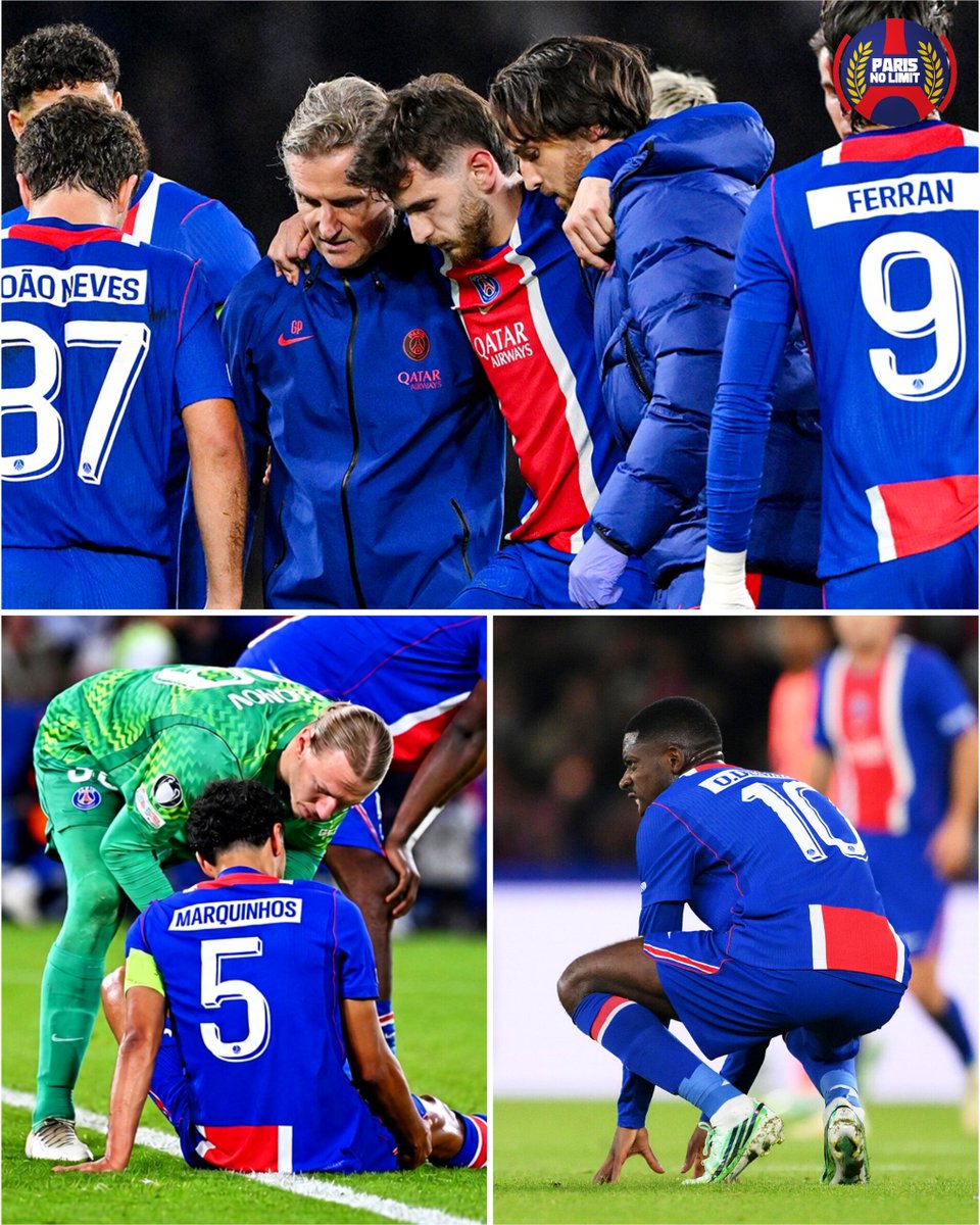 Xparisnolimit's tweet photo. ❤️💙🚑 Luis Enrique : "Je ne suis pas le docteur. Il faut attendre demain pour savoir après les tests qu'ils feront. Ce sont trois blessés, trois joueurs importants, c'est la pire nouvelle. C'est comme ça le football de haut niveau." (Conf.) https://t.co/qrsL5Ck9Gn