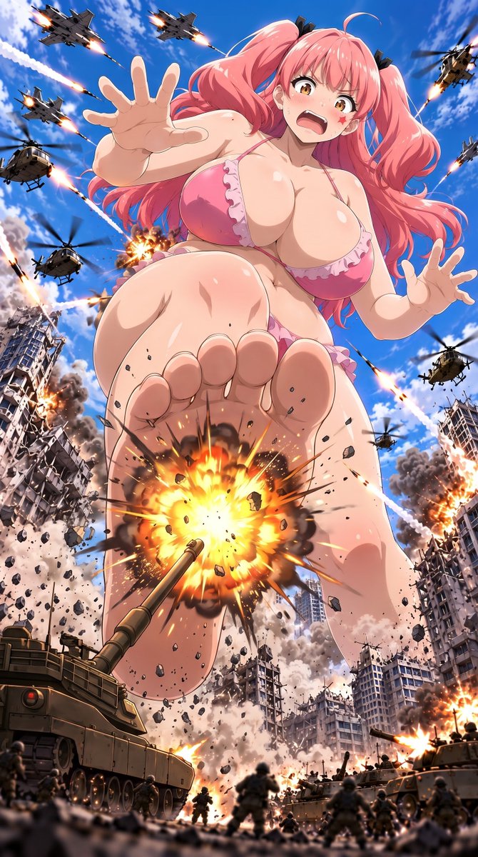 CHelleaven's tweet photo. Whoa whoa whoa!! 

Since when was I Giantess Kaiju!?

Nene Fujinoki here! From Hajimete No gal!

One second I'm getting some last min beach sun before the fall and my 4'6 self turns into a giant walking disaster ?!

More about me in the update episode link is in the reply! https://t.co/wSEtwazN3l