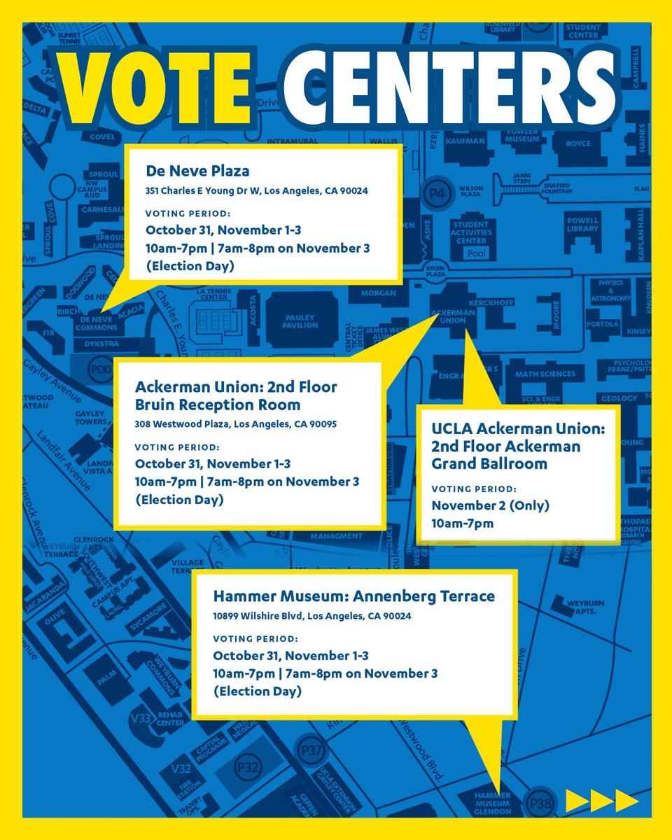 UCLA's tweet photo. Bruins, plan ahead of the November 3 midterm elections, and find out everything you need to know on https://t.co/VOoKm9i3T0. https://t.co/h2B8RXaurt