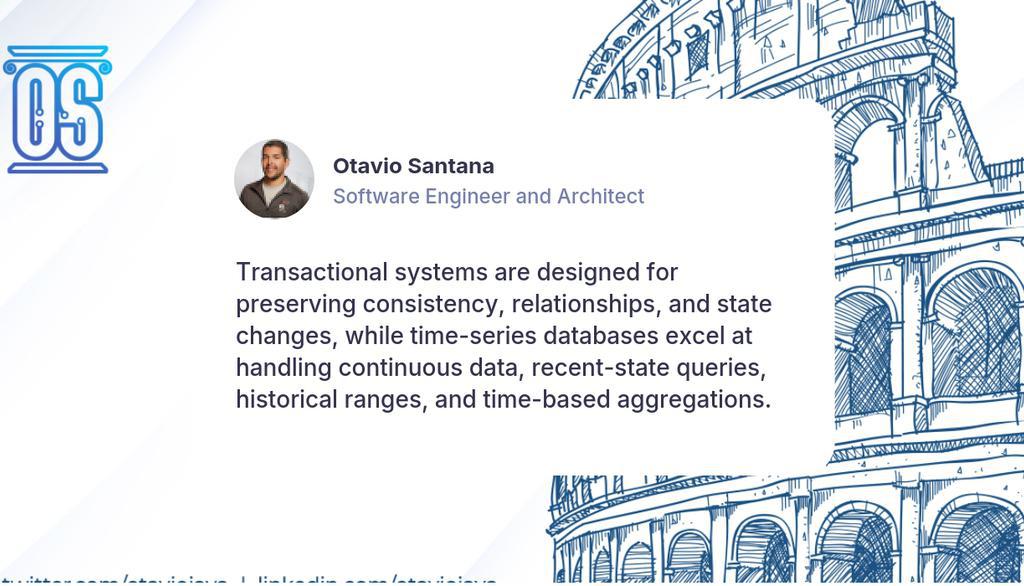 otaviojava's tweet photo. Transactional systems are designed for preserving consistency, relationships, and state changes, while time-series databases excel at handling continuous data, recent-state queries, historical ranges, and time-based aggregations.

Read more 👉 https://t.co/i2pk50oEVs

#nosql https://t.co/KcrPg9jaFq