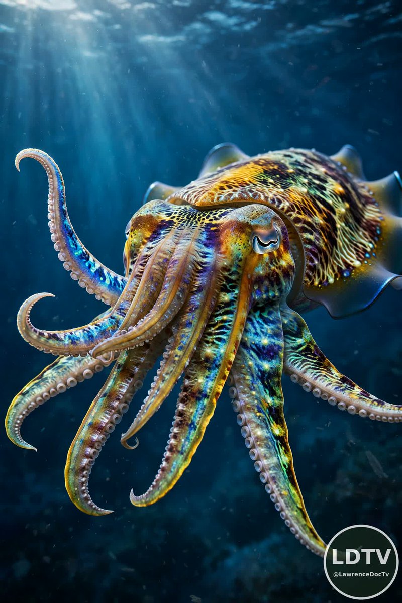 lawrencedoctv's tweet photo. It has 3 hearts and blue blood — and changes color in a blink, even though it is colorblind. 🦑 The cuttlefish, master of disguise.
🎥 AI-assisted visuals
#Nature #Wildlife #Ocean #Cuttlefish https://t.co/m6ze65LYbQ