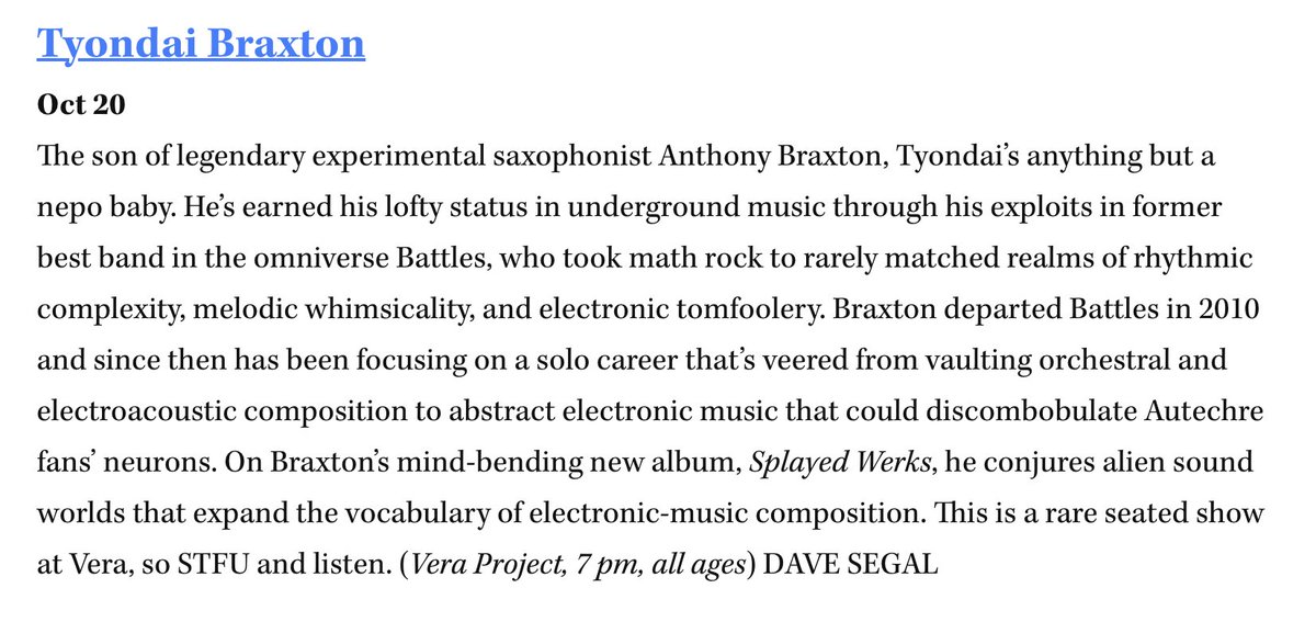 editaurus's tweet photo. Previewed Tyondai Braxton's Seattle show, happening tonight at Vera Project. https://t.co/l2EBYT1MSU