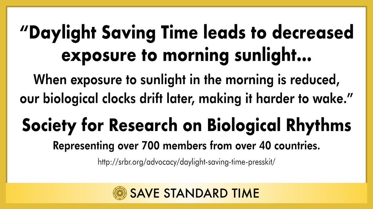 SaveStandard's tweet photo. @MaxVelocityWX And it’s natural! If we kept DST, winter sunrises would be at 8:30am or later. Dark mornings are dangerous for health and well-being. https://t.co/mArNNlNsX4