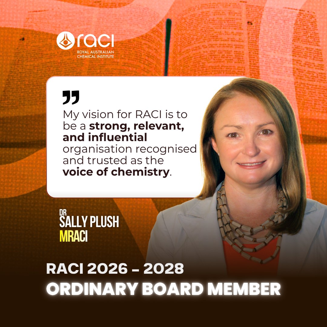 RACInational's tweet photo. Congratulations to Dr Sally Plush, RACI’s newly elected Ordinary Board Member!
Join RACI today to connect with the chemistry community and help shape its future: https://t.co/FkKHwZkR2H
#RACI #ozchem #chemistry #australia #science #STEM https://t.co/rZCQfrz8C9