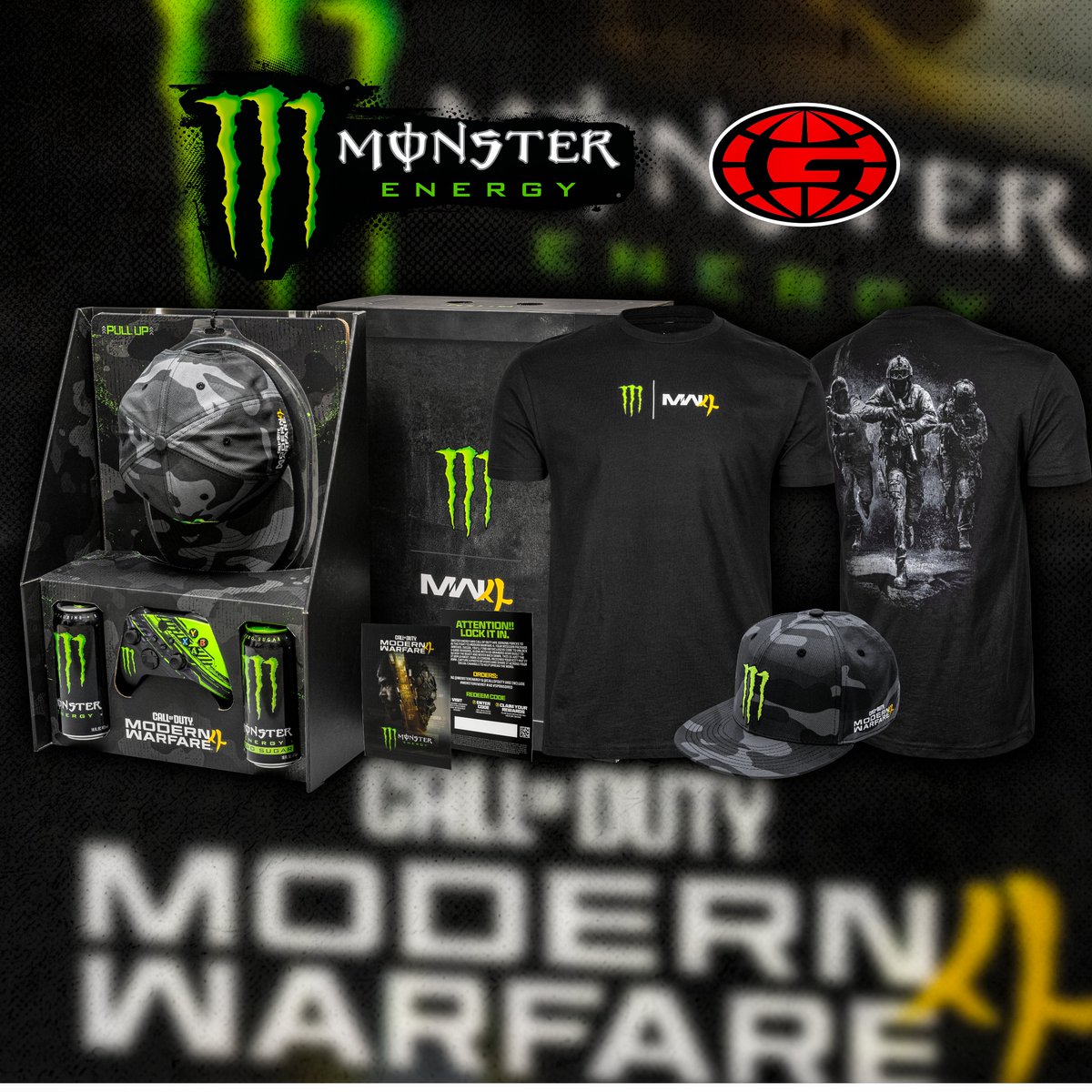 JakeSucky's tweet photo. WE ARE GIVING AWAY Monster's exclusive collab with Call of Duty MW4

- 25 copies of MW4
- 100 Custom Monster x MW4 shirts
- A Monster POGA (complete on-the-go gaming setup)
- Much much more

Just Like, RT, Follow, and Reply to Enter. Good luck https://t.co/XDK8GINbp5