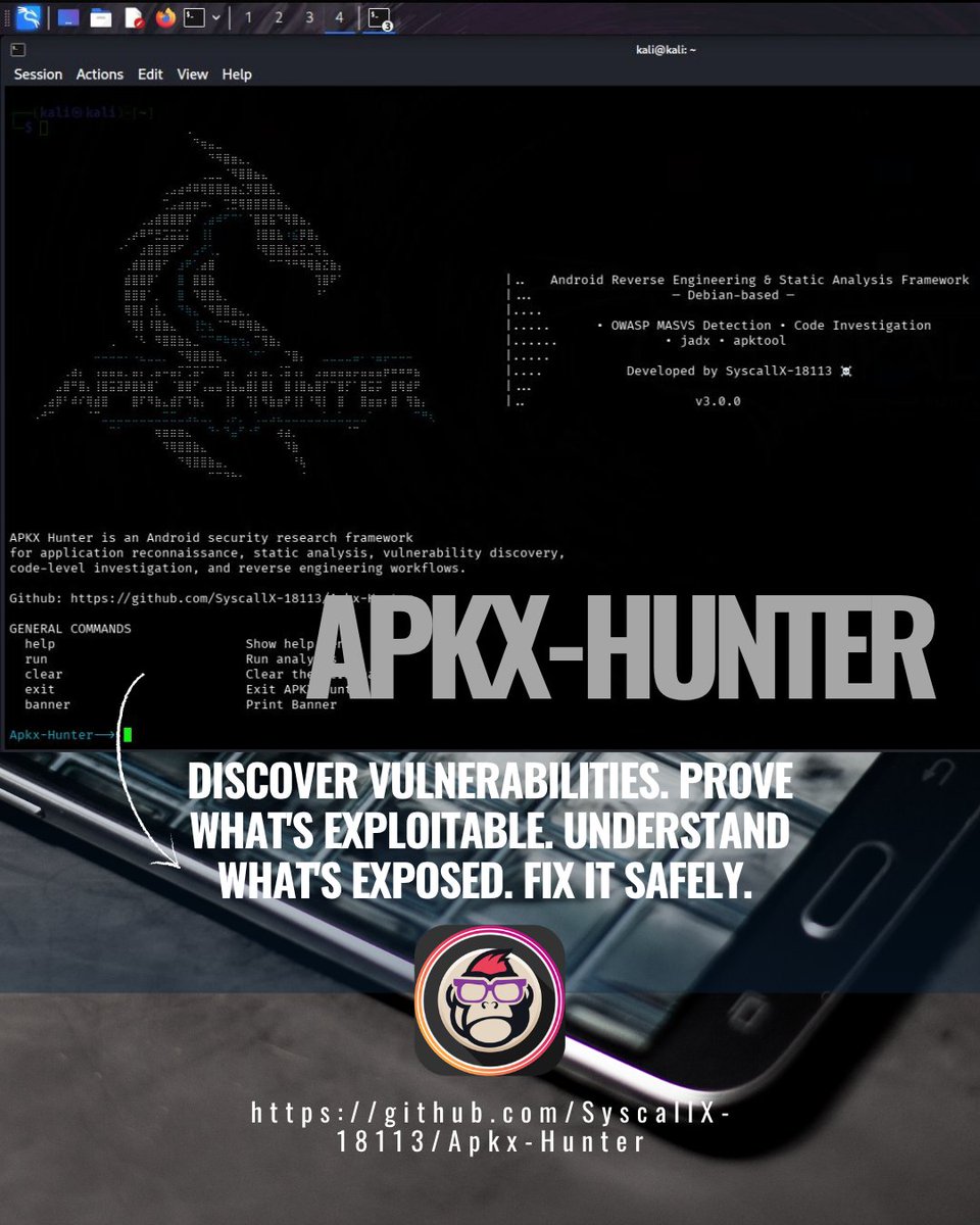 EsGeeks's tweet photo. 📱🔍🛡️ Apkx-Hunter | Static analysis Android en C con MASVS real

Auditorías de APK sin el caos de resultados dispersos ni secretos sin priorizar.

#androidsecurity #staticanalysis #owaspmasvs #redteam #pentesting #malwareanalysis #bugbounty #ciberseguridad https://t.co/5sfpTrL25s