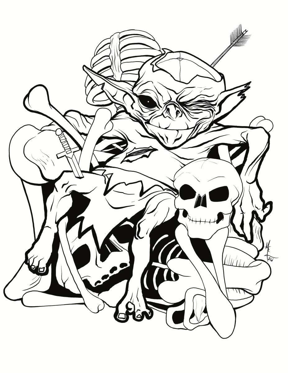 mrlich's tweet photo. #Day20 of #Gobtober and #Inktober - a little later in the day than I originally intended, but I’ll take it! 

Prompts for the day were #Undead and #Lounge

Given my nom de plume, I think it would be particularly interesting to create an undead shaman… https://t.co/ZuwXe2rnNL