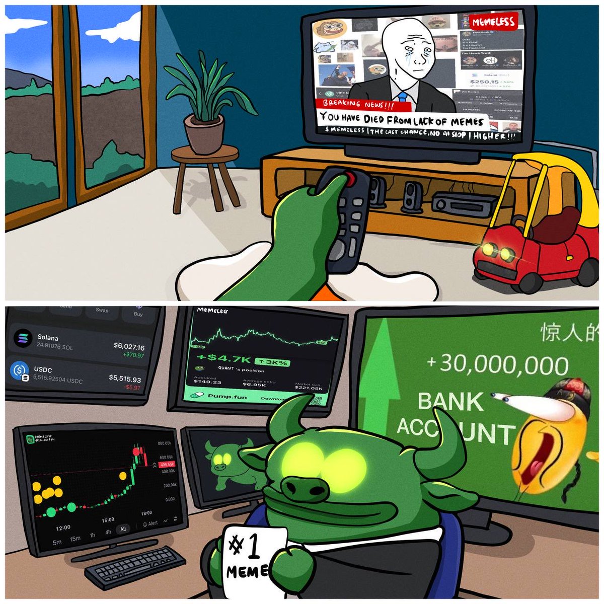 memelessXYZ's tweet photo. I’d like to remind everyone that we are ONLY 24 hours in.

The market is an uphill battle for organic and pure memecoins like this. 

In the first days our conviction will be tested in every single way.

There is no fat bundle, nor any big insider holdings.

Those who resonate with the narrative and understand the mission will scoop, while others will simply keep trading the next big launchpad or the next groundbreaking news story, if not the next crazy AI tech coin.

But us holders, we are dying from the lack of memes.

Simply just:

solana:7cx7FggzrX9NDzkJnLswgPvYfx4AHtp3DhU1pSBTpump