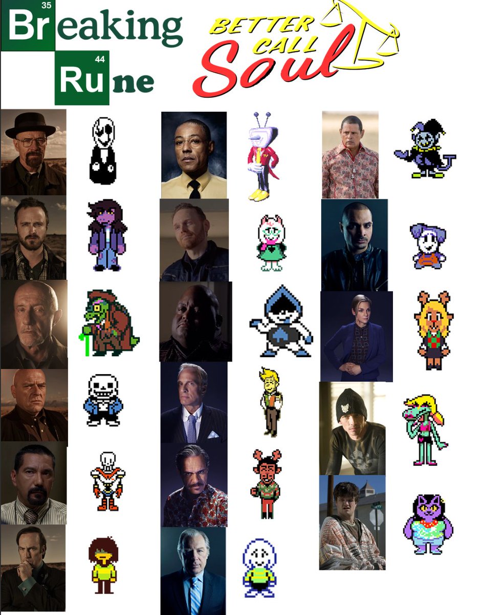 mayhemboi56's tweet photo. All casting so far for my Deltarune Breaking Bad AU
#Deltarune https://t.co/qhZKvGEQgg