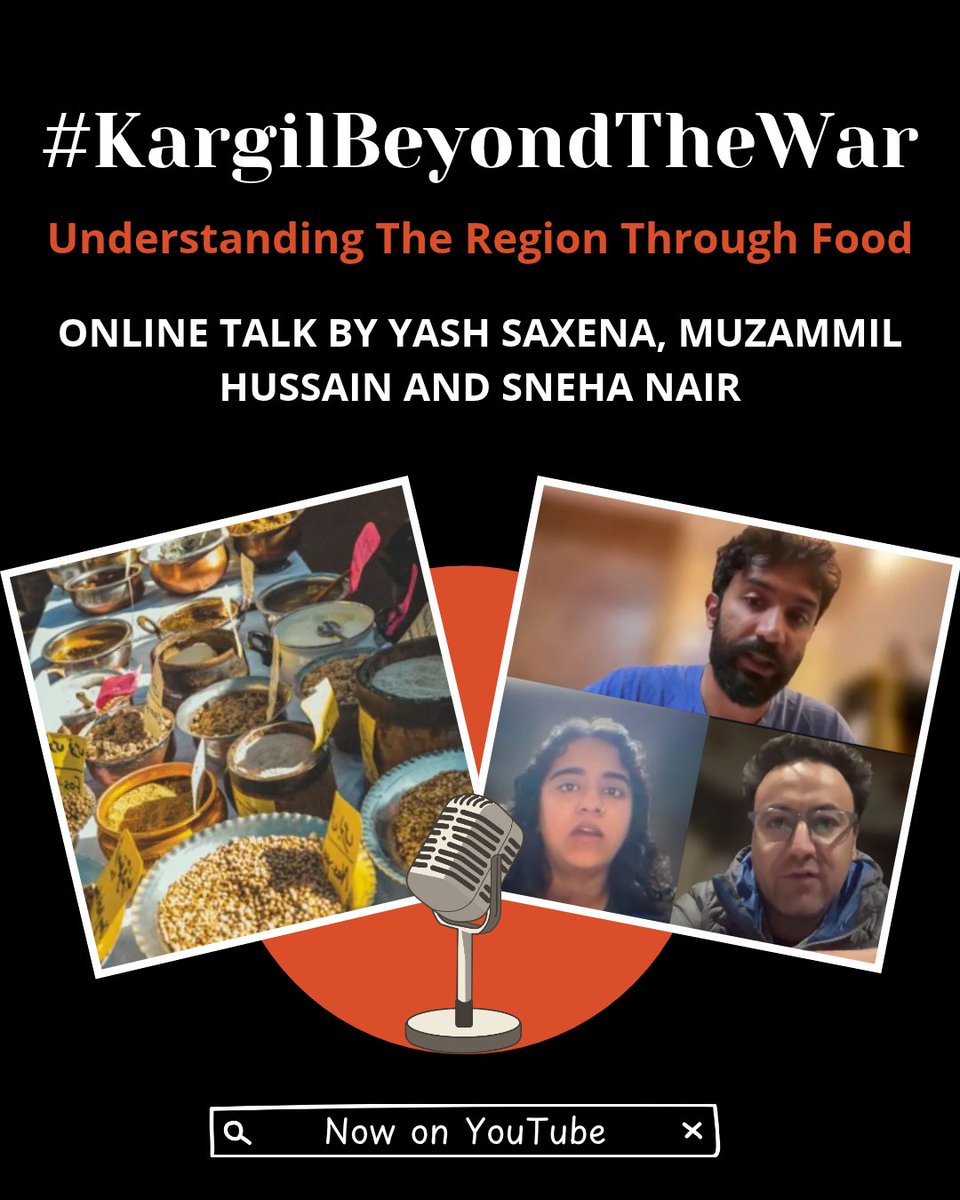 KhakiLab's tweet photo. At our Online Talk #KargilBeyondTheWar on Saturday evening, food anthropologist and author Yash Saxena, responsible tourism advocate and Kargil native Muzammil Hussain, and cultural researcher and writer Sneha Nair explored Kargil beyond its familiar association with war and geopolitics. Through the interconnected lenses of place, people, and food, they examined how the region’s Himalayan landscape, cultural traditions, migration, trade, and local ecology have shaped its foodways over generations. From traditional ingredients and cooking practices to the impact of conflict and changing aspirations, the speakers revealed how food offers a deeper understanding of Kargil’s history, identity, and everyday life.

✨ Missed the talk? You can watch it here: https://t.co/JYuwFZr7fi

You can also access our archive of Online Talks on the Khaki Lab YouTube Channel:
https://t.co/JCCNBXYEAO

Join us for our next Online Talk this Saturday, 24th October at 6 PM. #Ṭoḍarānanda – Rājā Ṭoḍaramalla’s Dharma Encyclopaedia by Rajas A Vaishampayan
https://t.co/XY1xeKYBQO

#Kargil #KargilHistory #KargilCulture #KargilFood #KargilCuisine #KargiliKitchen #Ladakh #LadakhCulture #FoodHistory #IndianHimalayas #HistoryTalk #History #Heritage #OnlineTalk