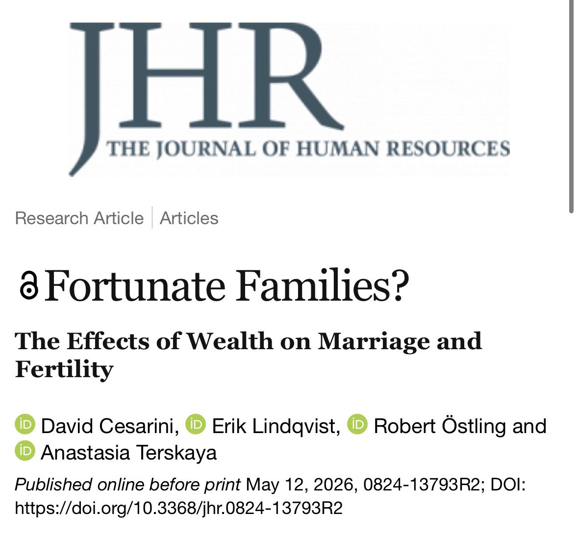 houseofhereaftr's tweet photo. Researchers studied 76,859 Swedish lottery players and found that unmarried men who won roughly $140,000 had a 30% increased likelihood of marrying within five years. Their fertility also increased by nearly 14% over ten years. When married women won the same amount, their likelihood of divorcing within two years nearly DOUBLED, rising from 4% to 7.7%.

For some men, suddenly having money meant being able to start a family. For some women, it meant finally being able to leave one.