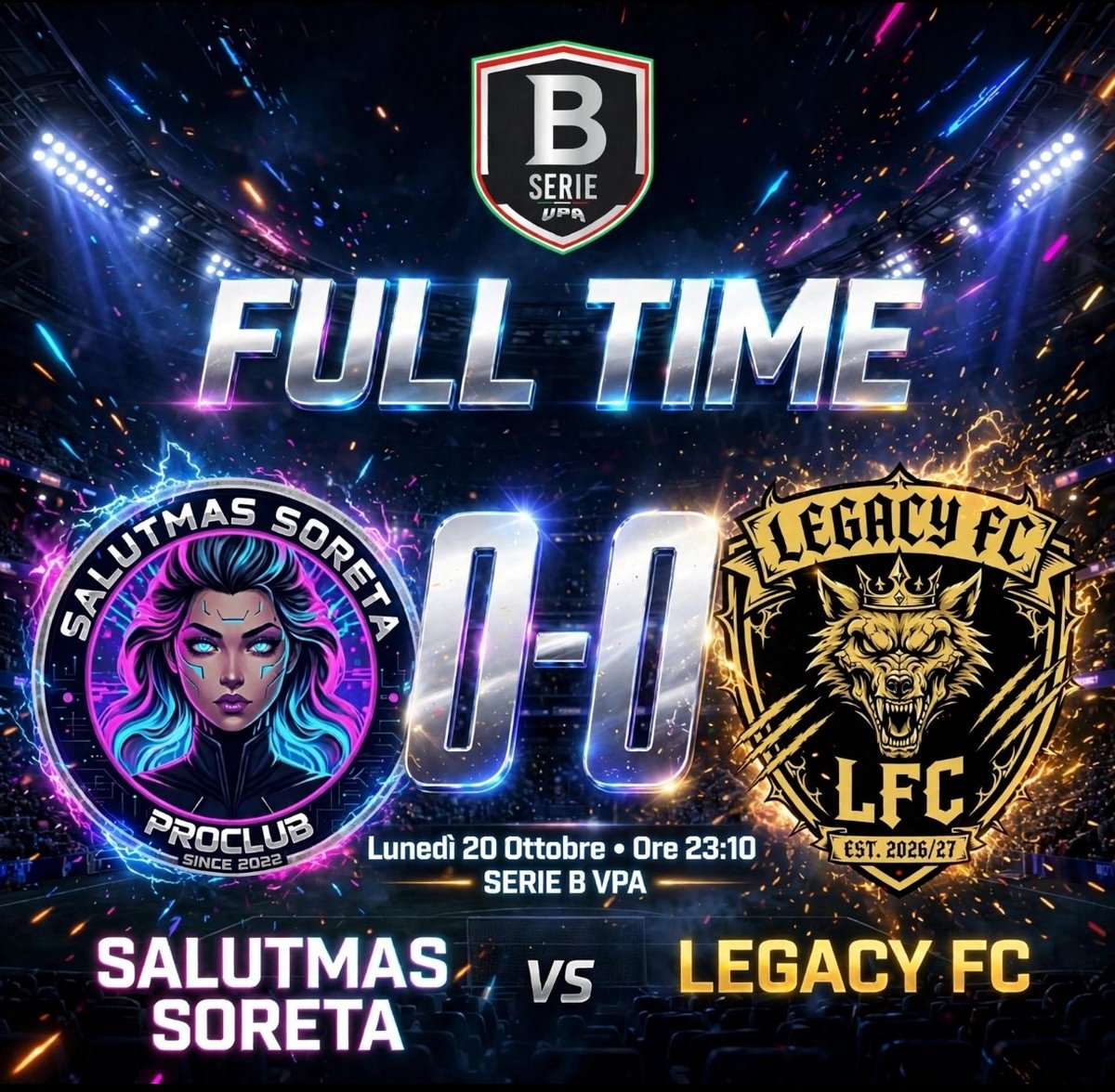SalutmAssoreta's tweet photo. Un altro mattone pesante per la nostra difesa! 🧱🔥
​Esordio in Serie B VPA chiuso con un pareggio a reti inviolate:
🆚 Salutmas Soreta 0-0 Legacy FC
​Clean sheet e primo punto su questo nuovo palcoscenico. Si continua a lavorare! 🎮💪
​ #ProClub #SerieBVPA #VPA 
@VPA_Italy https://t.co/tETrbUYNfy