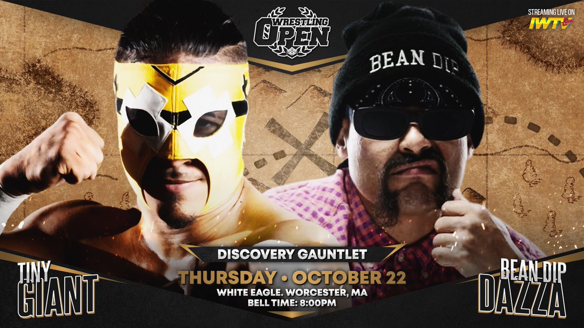 WrestlingOpen's tweet photo. Can Bean Dip Dazza end the streak of Tiny Giant in the Discovery Gauntlet?

Thursday in Worcester.

🎟️: $10 at the door
or https://t.co/qraAuE6Cxs
📺: @indiewrestling https://t.co/03FcUGrsi8