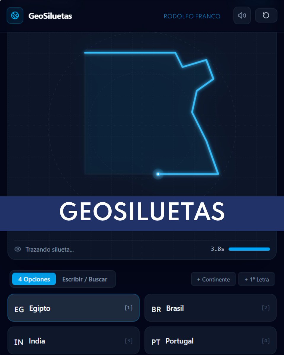 rodolfofrancoud's tweet photo. Hola todos, quieren un pasatiempo?, he preparado este reto en Google AI Studio llamado "Geosiluetas" donde hay que acertar el nombre de un país mientras se dibuja su contorno 🗾🤔❓
Pueden jugar en https://t.co/9rNRxQhOFN
#geosiluetas #googleaistudio #juego #mapas #geografía https://t.co/c547vubs7X