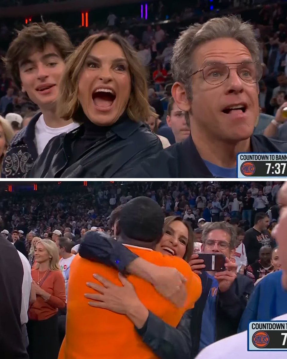 YahooSports's tweet photo. Mariska Hargitay and Ben Stiller were all smiles upon meeting up with Tracy Morgan ahead of the Knicks' season-opener 😆 https://t.co/CcjVo1eKqj