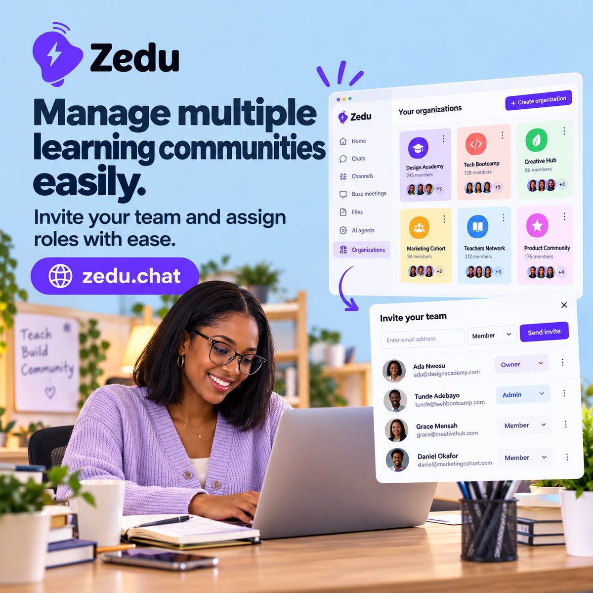ZeduOfficial's tweet photo. Managing multiple schools or bootcamps? Keep each program separate with Zedu.

Create workspaces, switch between them instantly, and assign team roles—all from one account. 

Get started: https://t.co/nVHdl8ZaK8

#Zedu #EdTech #BootCamp #Education https://t.co/etzm1Ybs35
