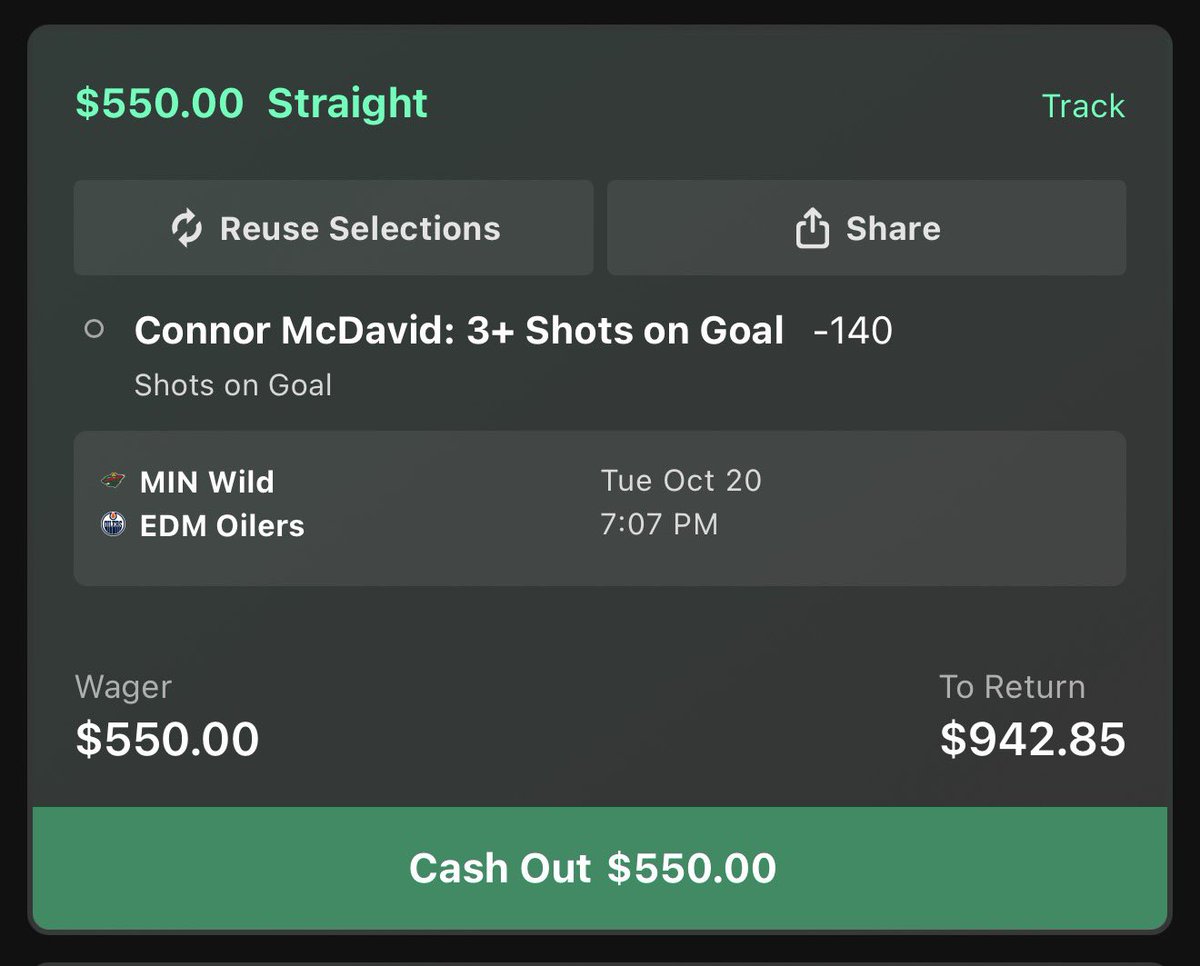 J_WIN777's tweet photo. NHL POTD 💎

Connor Mcdavid o2.5 SOG -140 (B365)

Nuking the goat here. He’s been playing at an insane level to start the year, I expect him to be motivated to shoot vs a good Minnesota team. He was also 84% for 3 SOG last year at home. Great buy low spot.

Like if tailing ❤️

#Gambling𝕏  #NHL #Mcdavid #Oilers