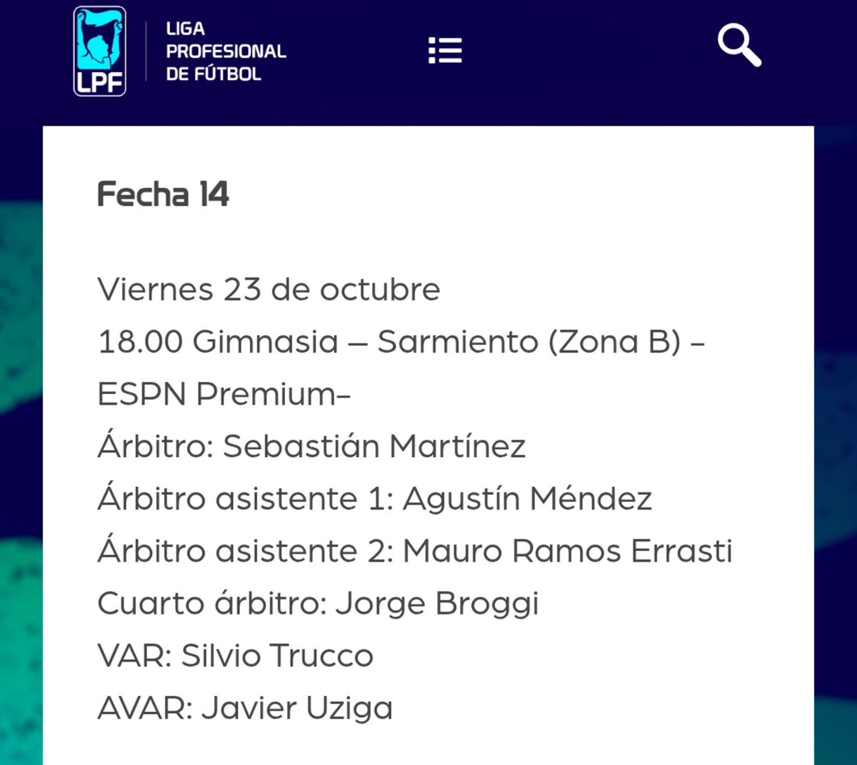BarbettiJulian's tweet photo. #CGE #GELP Sebastián Martínez Beligoy el árbitro de Gimnasia - Sarmiento el próximo viernes 18hs. Silvio Trucco al VAR. https://t.co/oN6cNX0lE1