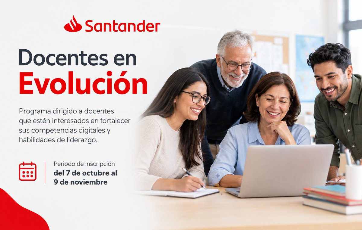 UDGPlus's tweet photo. 💡 La transformación educativa también comienza con nuevas formas de enseñar y aprender.

Si eres docente, conoce la convocatoria Docentes en Evolución de @SantanderOA , una oportunidad para fortalecer tus competencias en tu práctica educativa.

https://t.co/R3I0EAaJrw https://t.co/Yd2oWthsyB