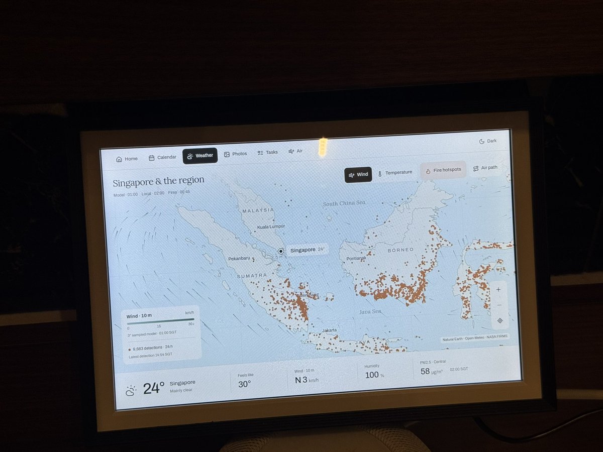 SilasYeem's tweet photo. Gave the @wesbos photo frame dashboard a go!

Besides calendars and to do lists, frames also make for pretty weather maps. 

Built with Codex and hosted entirely on ChatGPT Sites. Astra did really well for this project. https://t.co/rVvka5FYme