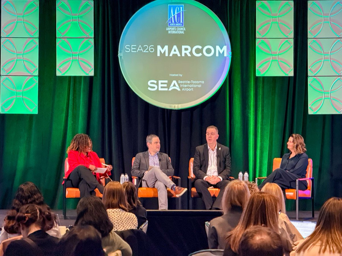 FlyORF's tweet photo. This week, team members from ORF are in Seattle for @airportscouncil 2026 Airport Marketing & Communications Conference. Chris Jones, ORF Chief Marketing & Communications Officer, presented on a panel with other aviation professionals — Erin Isfeld, Corporate Communications, Edmonton International Airport; Dan Landson, Founder, Ascension Communications; Tonya Hope, Public Relations Manager, City of San Antonio Aviation Department —  regarding the importance of an airport's relationship with the media.