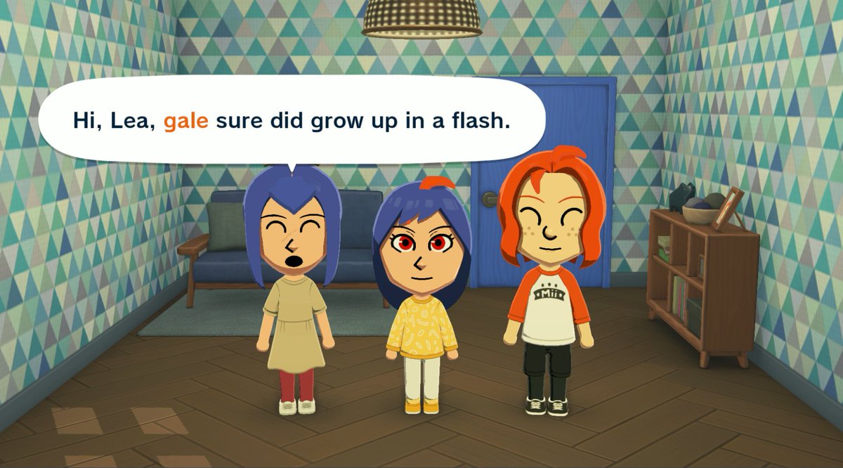 Ridiculous_Ties's tweet photo. my lea and emilie miis had a daughter.. and it looks like she dyed part of her hair to look like her other mom #CrossCode #emilea https://t.co/cmLXR2Ck5R