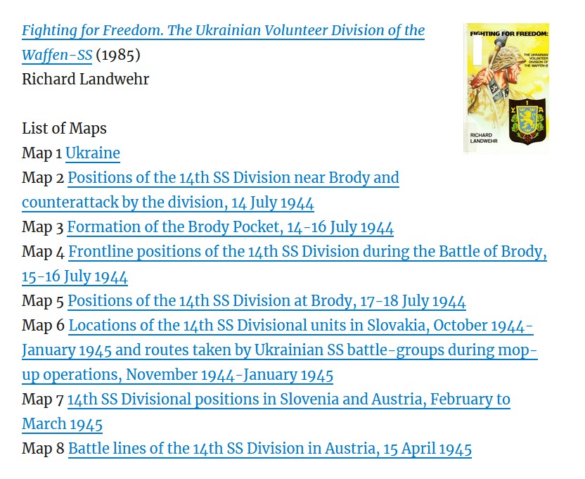 uketube's tweet photo. OUN/UPA Map Collection expands with 8 new maps:

Fighting for Freedom: The Ukrainian Volunteer Division of the Waffen-SS (1985)

Richard Landwehr

OUN/UPA Map Collection - 288 maps
https://t.co/0f85pTQa2m

@Punishedcossack @Strongman83_88 @ricarddx @unconquered_sol @theraggedwood https://t.co/LxIGdzyq9Z