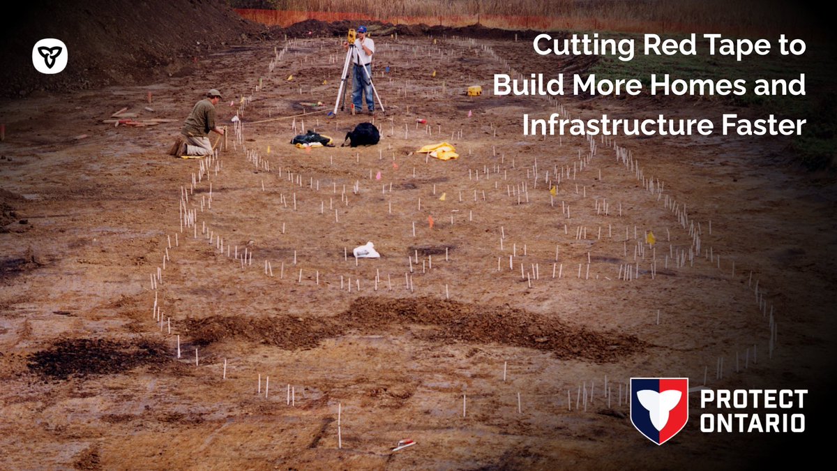 LisaThompsonPC's tweet photo. In the face of President Trump's tariffs, we’re cutting red tape to get more homes and infrastructure built faster!
 
Our new changes will cut archaeological approval timelines by up to 80%, get shovels in the ground faster and support good-paying Ontario jobs.

Learn more: 
https://t.co/uYLE6aulN8