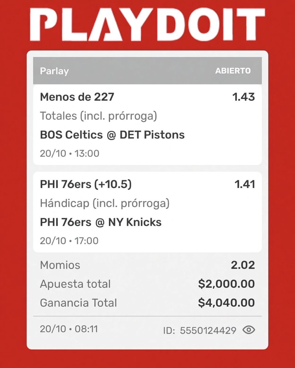 _Elirlandes's tweet photo. 🍀 Pick irlandés 🍀

Ayer en NFL nos fuimos 1-1. Hoy vamos por los 2 verdes.

$2,000 en cada una.

🍀 ¿Le entras? 🍀

#NBA #Champions #Celtics #76ers #ManchesterCity #Liverpool #PSG #Barcelona #Picks #Apuestas #ElIrlandes #ParlayPicks https://t.co/olamlo9hmP