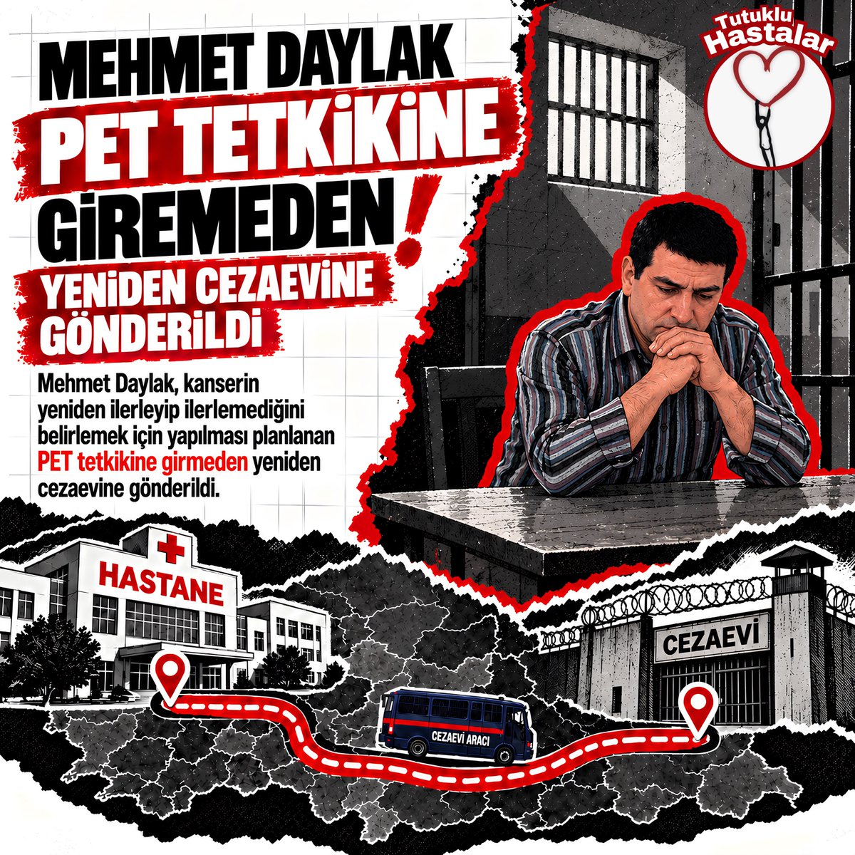 Hasta_Yakinlari's tweet photo. TEDAVİSİ YARIM KALDI❗️

Mehmet Daylak, kanserin yeniden ilerleyip ilerlemediğini belirlemek için yapılması planlanan PET tetkikine giremeden yeniden cezaevine gönderildi❗️
@frknkarabay

MehmetDaylak Yaşasın
Kerem Oğuz #FBvSLA https://t.co/dZcOF5n9Jz
