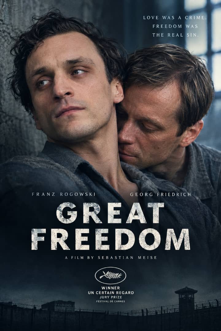 Babsphemii's tweet photo. 🏳️‍🌈: Great Freedom (2021)

Franz Rogowski delivers an extraordinary performance as Hans Hoffmann, a gay man repeatedly imprisoned in post-war Germany simply for loving other men. Even after surviving a Nazi concentration camp, freedom remains out of reach under Paragraph 175.

Inside prison, Hans forms an unexpected bond with Viktor (Georg Friedrich), a convicted murderer who initially despises him. Over decades, their relationship slowly evolves from hostility into trust, tenderness, and something resembling love.

  What makes this film so powerful?

• Forbidden love: A world where loving another man can cost you your freedom.

• A devastating history: The persecution of gay men continued even after the fall of Nazi Germany.

• An unlikely romance: Two very different men discover an unexpected connection behind prison walls.

• Survival and resilience: Hans refuses to let a cruel system completely destroy his desire to live and love.

• The meaning of freedom: The film asks whether anyone can truly be free when the law criminalizes who they are.

• Outstanding performances: Franz Rogowski and Georg Friedrich bring extraordinary depth and emotional restraint to their characters.

Directed by Sebastian Meise, Great Freedom is a haunting, deeply moving drama about oppression, human dignity, and love that survives where it should never have been allowed to exist.

🏆 Winner of the Un Certain Regard Jury Prize at the 2021 Cannes Film Festival.

Essential queer cinema. ❤️‍🩹