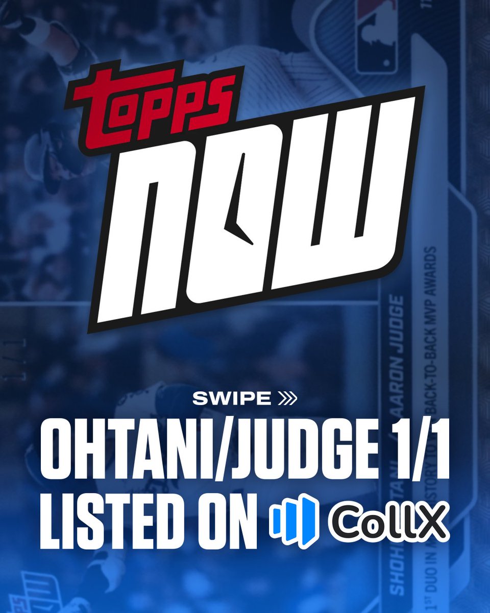 CollX_App's tweet photo. Two generational talents in the same 1/1! This PSA 8 2025 Topps NOW 1/1 Foilfractor of Shohei Ohtani and Aaron Judge brings together two of baseball’s biggest superstars on a card. Find it for sale now on CollX! https://t.co/avfSmyA5uS