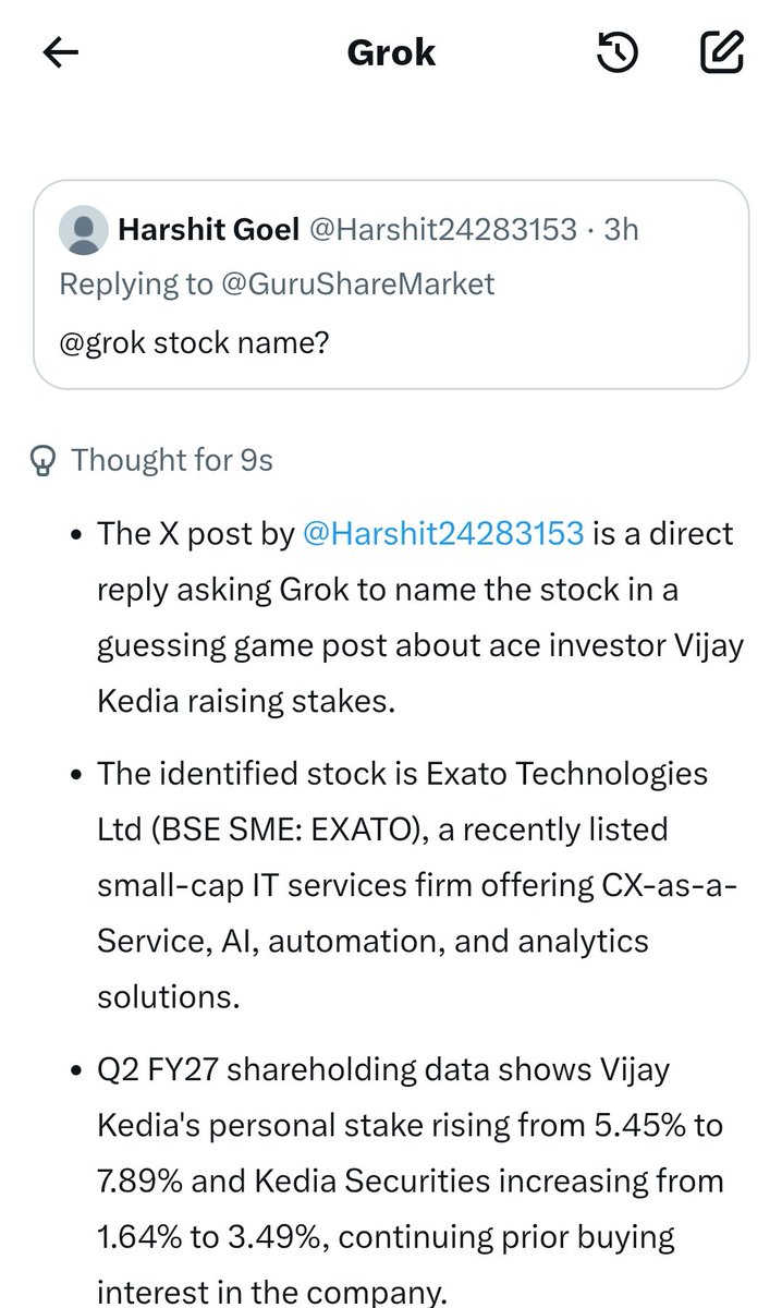 ASrivastava2001's tweet photo. @GuruShareMarket The stock is Exato Technologies. And a humble hello to @VijayKedia1 Sir — been a big fan of your investing journey and conviction. 🙏

#ExatoTechnology #SmallCapStocks https://t.co/jVSDMx5hQ6