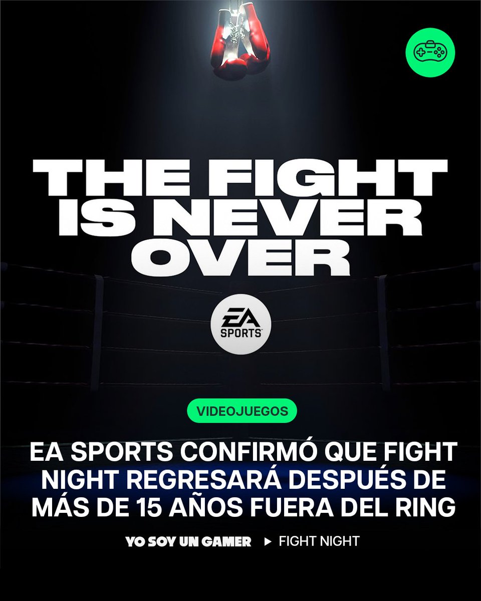 YoSoyUnGamerTW's tweet photo. ¡Fight Night está oficialmente de regreso! 🥊 EA Sports confirmó el retorno de su franquicia de boxeo después de más de 15 años, aunque todavía no reveló el título, fecha o plataformas de la nueva entrega. https://t.co/wxBxqsYtsY #FightNight #EASports https://t.co/f9ZQsrhQ5i