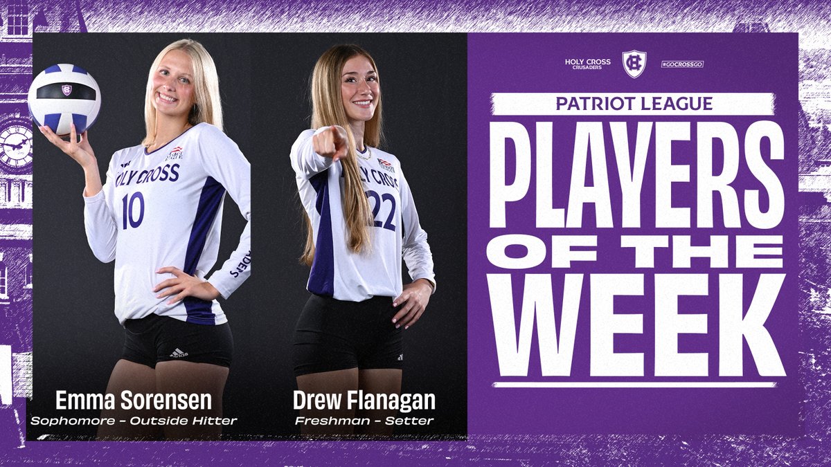 HCrossVB's tweet photo. Drumroll, please, for the Patriot League weekly award winners 🥁🥁🥁

⭐️ Player - Emma Sorensen
⭐️ Rookie - Drew Flanagan

📰 https://t.co/SefM0MGLku
50th Celebration ➡️ https://t.co/iz3ggbkbfg

#GoCrossGo https://t.co/ittVBT9DvA