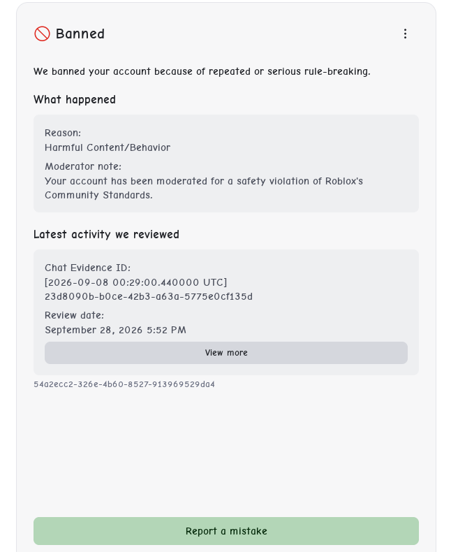 corpsefliesrblx's tweet photo. my roblox account was falsely permamently terminated during the banwave. 12 years and hundreds of dollars down the drain over ai moderation and zero support from roblox. roblox, do better. @Roblox @KreekCraft @Roblox_RTC https://t.co/jOFAYZQsit