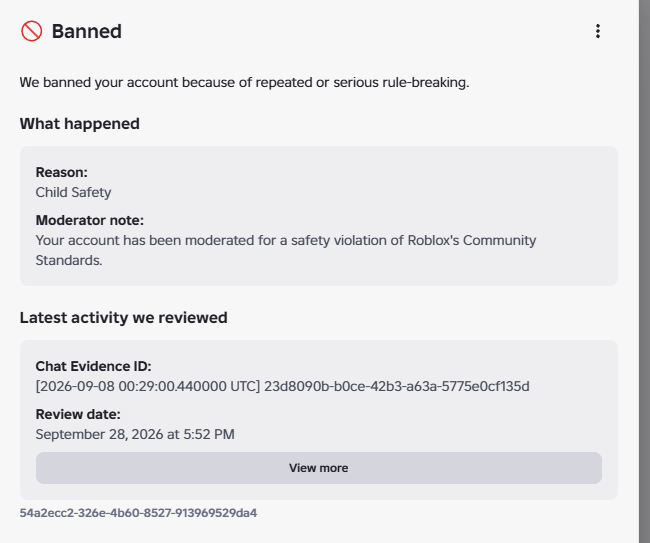 corpsefliesrblx's tweet photo. my roblox account was falsely permamently terminated during the banwave. 12 years and hundreds of dollars down the drain over ai moderation and zero support from roblox. roblox, do better. @Roblox @KreekCraft @Roblox_RTC https://t.co/jOFAYZQsit
