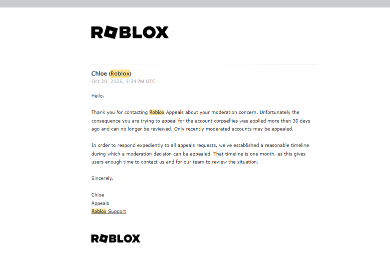 corpsefliesrblx's tweet photo. my roblox account was falsely permamently terminated during the banwave. 12 years and hundreds of dollars down the drain over ai moderation and zero support from roblox. roblox, do better. @Roblox @KreekCraft @Roblox_RTC https://t.co/jOFAYZQsit