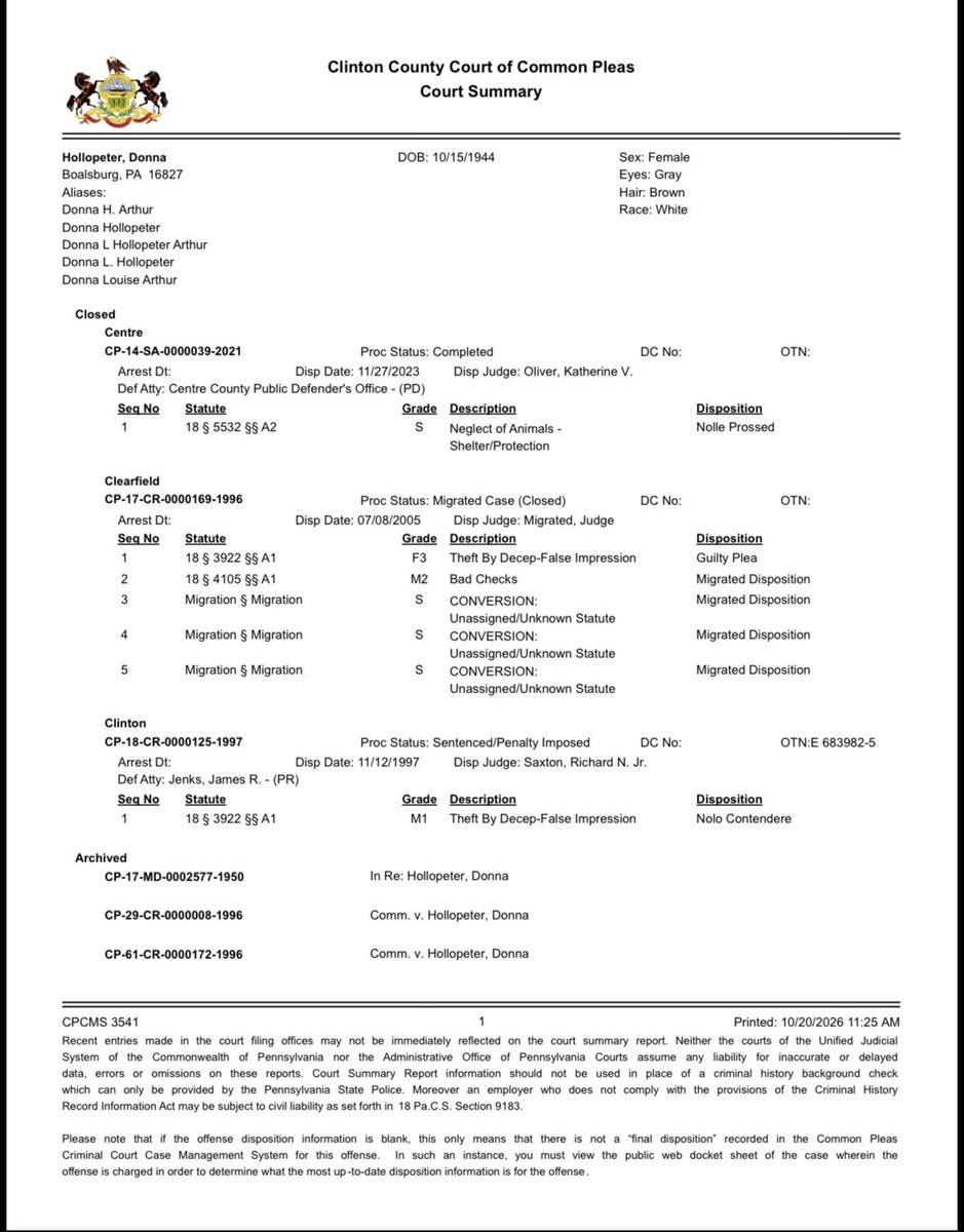 FLgryprSVM's tweet photo. @ashtabulacounty Here’s a newspaper article from then detailing the charges. And here’s a screenshot of Donna literally being charged for Theft by Deception. lol you can’t make this up.

But keep up the good work! Defend child molestation! https://t.co/XIVQmHs08X