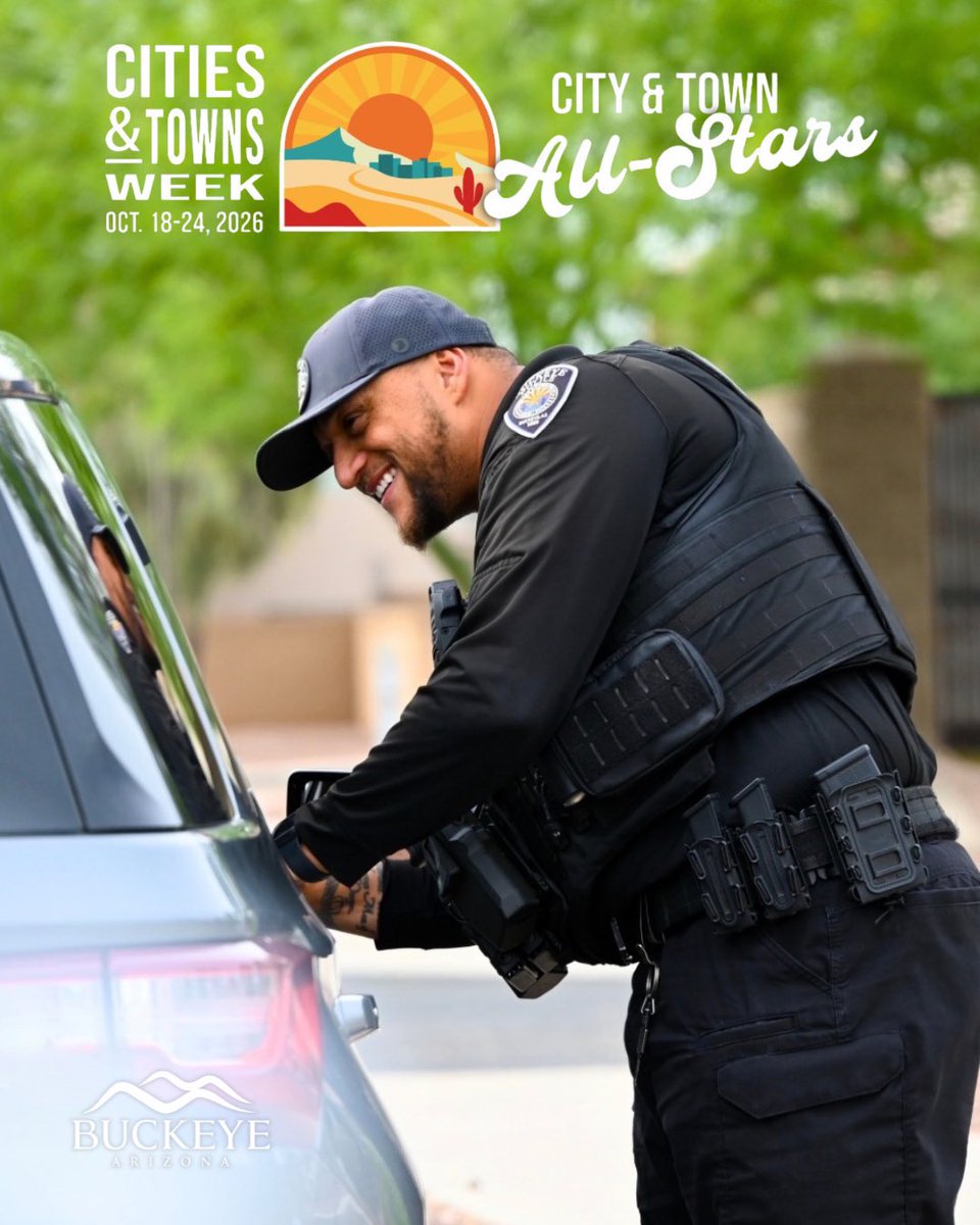 BuckeyeAZGov's tweet photo. It’s Public Safety Day! 🚒🚔

Day three of Arizona Cities & Towns Week is all about recognizing the dedicated men and women who help keep Buckeye safe!

From responding to emergencies to protecting our neighborhoods, our Buckeye Police and Fire departments work around the clock to serve and protect our growing community.

Today, we’re giving a special shoutout to the incredible first responders who answer the call, day in and day out. Thank you for all that you do! ❤️💙 

@AzCities 

#AZCityWeek #CityOfBuckeye #BuckeyeAZ